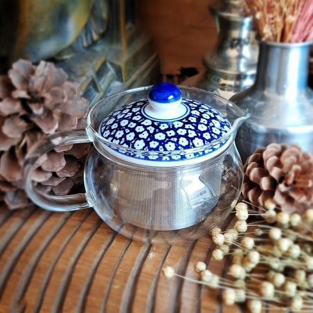 Théière pavillon d'argent verre & porcelaine