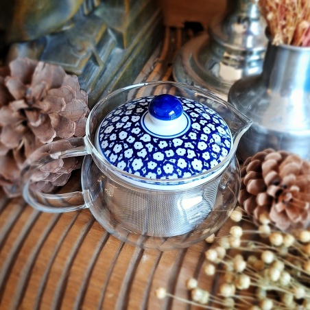 Théière pavillon d'argent verre & porcelaine