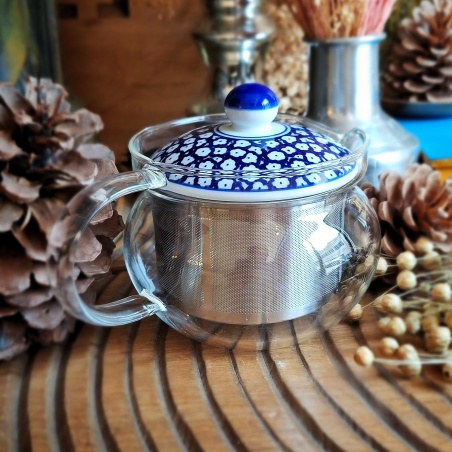 Théière pavillon d'argent verre & porcelaine