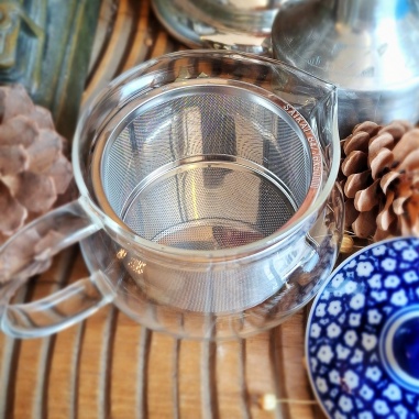 Théière pavillon d'argent verre & porcelaine