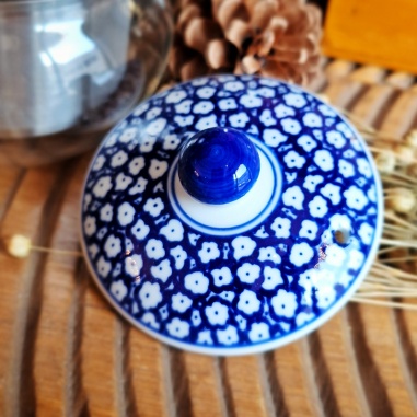 Théière pavillon d'argent verre & porcelaine