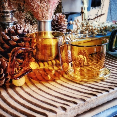 Tasse verre "Agapes phéniciennes" orange braise