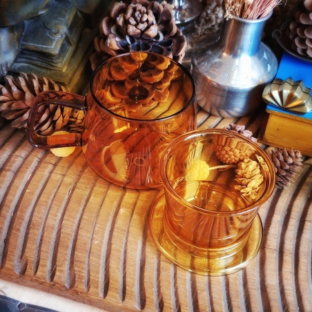 Tasse verre "Agapes phéniciennes" orange braise