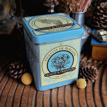 Boîte Violette de Bergame, thé vert 150 grammes