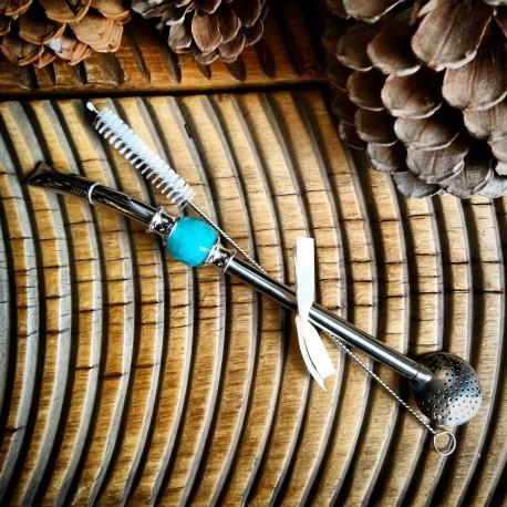 Bombilla en métal Montévidéo perle bleue+ brosse