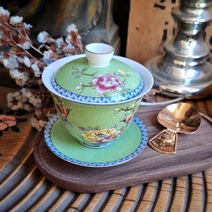 Tasse gaïwan cité interdite vert mandarin, porcelaine fine 2
