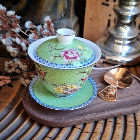 Tasse gaïwan cité interdite vert mandarin, porcelaine fine