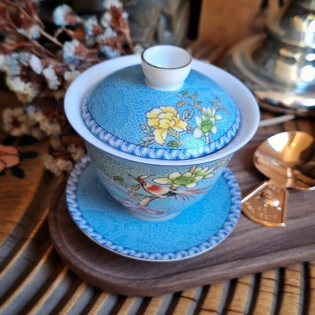 Tasse gaïwan cité interdite bleu princier, porcelaine fine