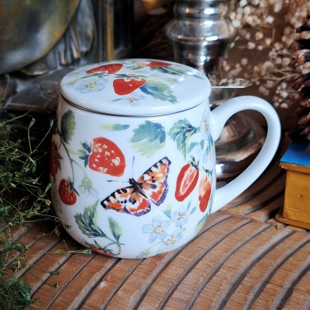Tasse fraise bretonne, couvercle et filtre intégré
